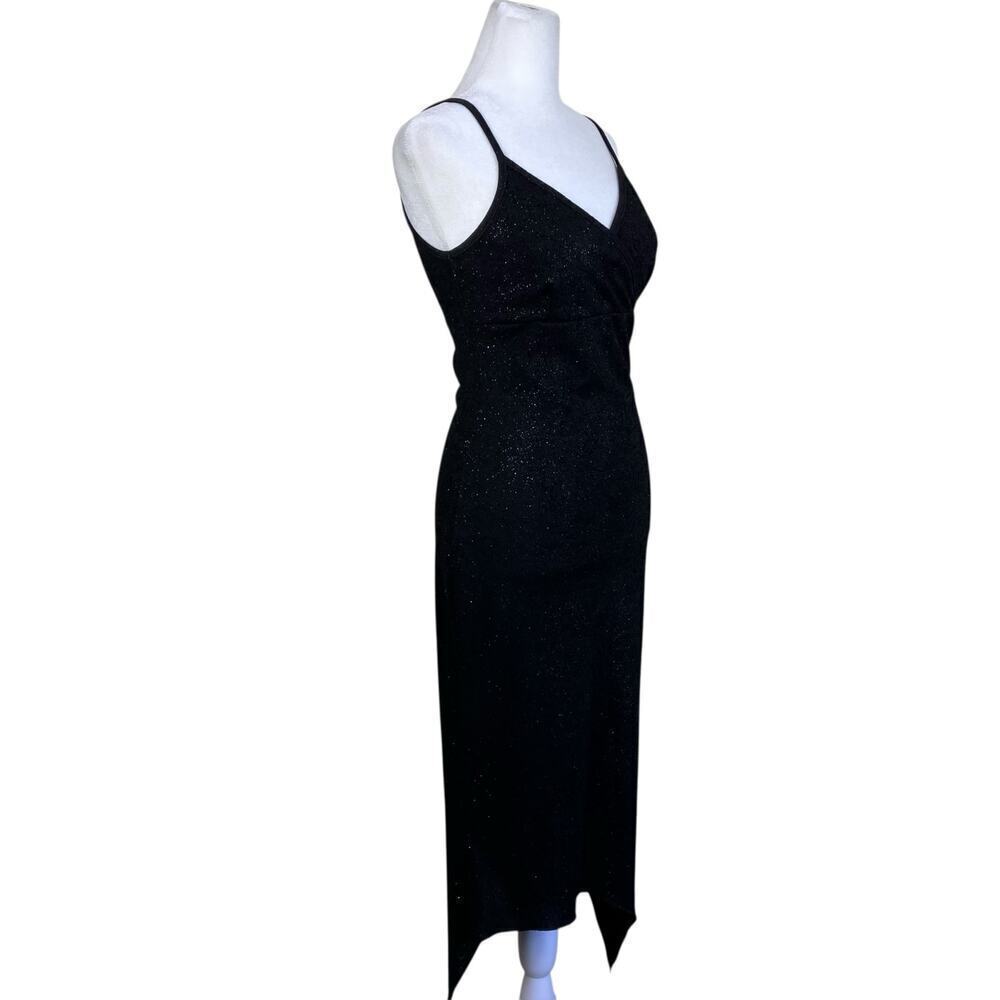 Pola Vtg Y2K Fitted Party Prom Dress Spaghetti Strap Handkerchief Hem Black - Picture 4 of 16
